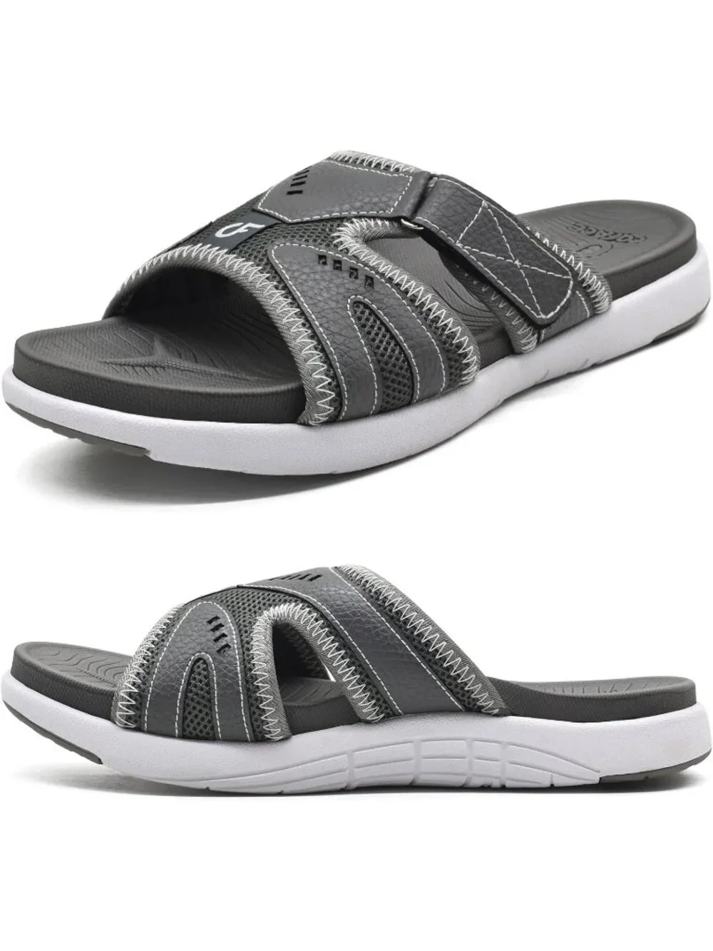 Men's Grey Sport Recovery Sandals Plantar Fasciitis Soft Cushion Lightweight